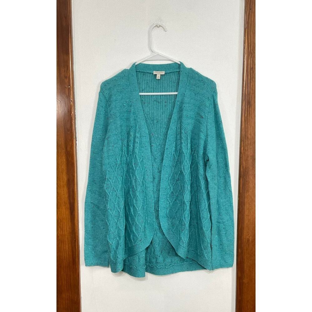 Talbots Speckled Turquoise Open Front Sweater Cardigan Size Medium Womens - Picture 7 of 7